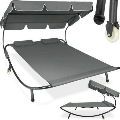 Sun Lounger Livorno - for 2 people, adjustable sunroof, with wheels - black/grey