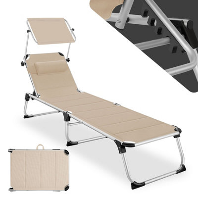 Sun Lounger Lorella - padded, foldable, with sunshade, 6-step backrest, cushion - beige