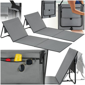 Sun Lounger Mina - set of 2 - padded backrest, foldable, with shoulder strap & storage bag - grey/blue