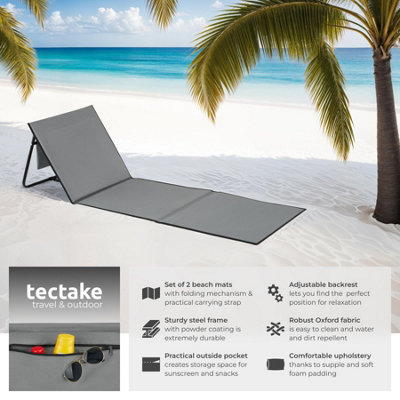 Sun Lounger Mina - set of 2 - padded backrest, foldable, with shoulder strap & storage bag - grey/blue