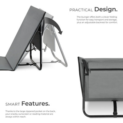 Sun Lounger Mina - set of 2 - padded backrest, foldable, with shoulder strap & storage bag - grey/blue