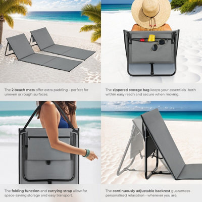 Sun Lounger Mina - set of 2 - padded backrest, foldable, with shoulder strap & storage bag - grey/blue