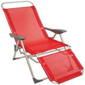 Sun Lounger Recliner Chair 2 In 1 Garden Foldable Steel Red Outdoor Camping