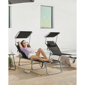 Sun Lounger, Reclining Sun Chair, with Headrest, Adjustable Backrest, Sunshade, Lightweight, Foldable, 53 x 193 x 29.5 cm