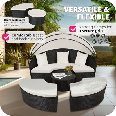 Sun Lounger Sansibar - rattan with aluminium frame - black