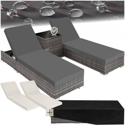 Sun Lounger Set - 2 loungers, 1 side table, aluminium frame, adjustable backrest, rain cover - grey