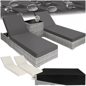 Sun Lounger Set - 2 loungers, 1 side table, aluminium frame, adjustable backrest, rain cover - light grey