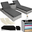 Sun Lounger Set - 2 Rattan Loungers, Side Table & Protective Cover  - light grey