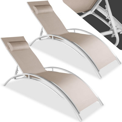 Sun Lounger Set of 2 Alina - 5-step backrest, head cushion, aluminium frame - beige