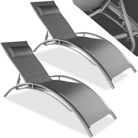 Sun Lounger Set of 2 Alina - 5-step backrest, head cushion, aluminium frame - grey