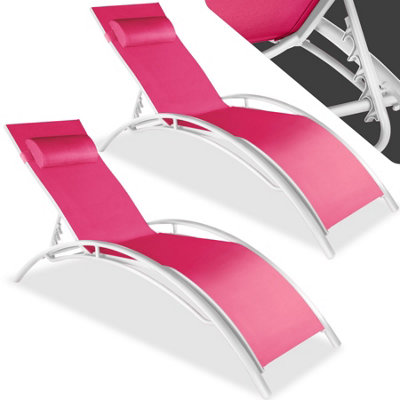 Sun Lounger Set of 2 Alina - 5-step backrest, head cushion, aluminium frame - pink