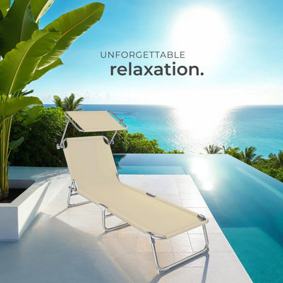 Sun Lounger Set of 2 - foldable, adjustable sunshade and 4-step backrest - beige