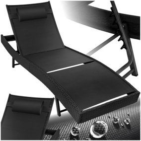 Sun Lounger Weatherproof And UV-resistant 6 step Adjustable Backrest Poly Rattan  - black