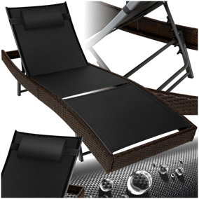 Sun Lounger Weatherproof And UV-resistant 6 step Adjustable Backrest Poly Rattan  - mixed brown