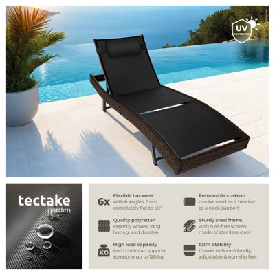 Sun Lounger Weatherproof And UV-resistant 6 step Adjustable Backrest Poly Rattan  - mixed brown