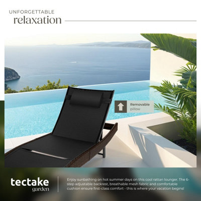 Sun Lounger Weatherproof And UV-resistant 6 step Adjustable Backrest Poly Rattan  - mixed brown