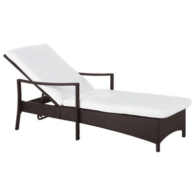 Sun Lounger with Cushion PE Rattan Brown VASTO