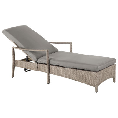 Sun Lounger with Cushion PE Rattan Taupe VASTO