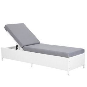 Sun Lounger with Cushion PE Rattan White TURIN