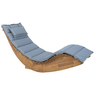 Sun Lounger with Cushion Wood Blue BRESCIA