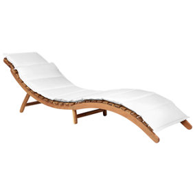 Sun Lounger with Cushion Wood Off-White LUINO