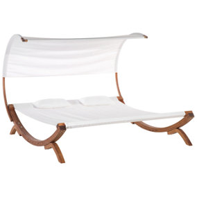 Sun Lounger with Cushion Wood Off-White TERAMO
