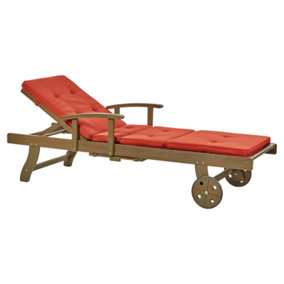 Sun Lounger with Cushion Wood Red AMANTEA