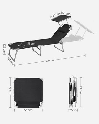 Sun Lounger, with Headrest, Adjustable Backrest, Reclining Sun Chair ...