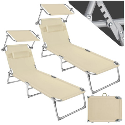 Sun Loungers Chloé Set of 2 - foldable, sunroof, 4-step backrest, head cushion - beige