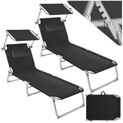 Sun Loungers Chloé Set of 2 - foldable, sunroof, 4-step backrest, head cushion - black