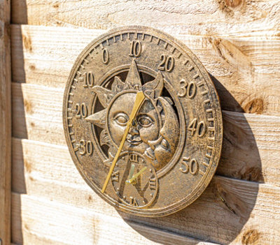 Sun Moon Outdoor Clock and Thermometer