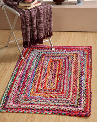 SUNDAR Area Multicolour Rug Ethical Source with Recycled Fabric 60 cm x 90 cm