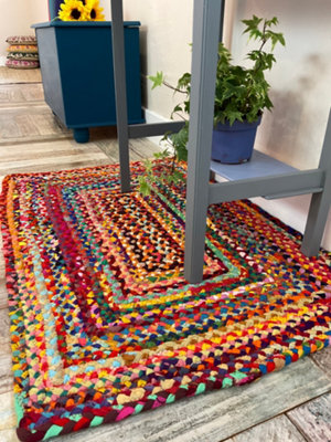 SUNDAR Area Multicolour Rug Ethical Source with Recycled Fabric 90 cm x