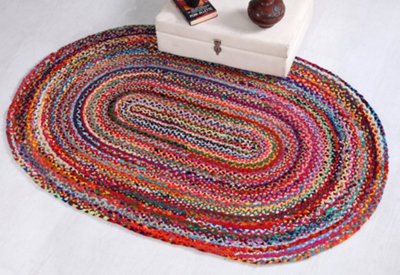 SUNDAR Oval Multicolour Rug Ethical Source with Recycled Fabric 60 cm x 180 cm