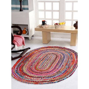SUNDAR Oval Multicolour Rug Ethical Source with Recycled Fabric 60 cm x 90 cm