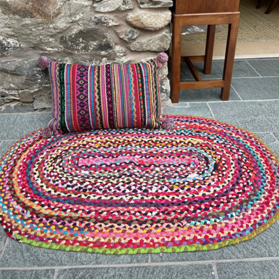 SUNDAR Oval Multicolour Rug Ethical Source with Recycled Fabric75 cm x 120 cm