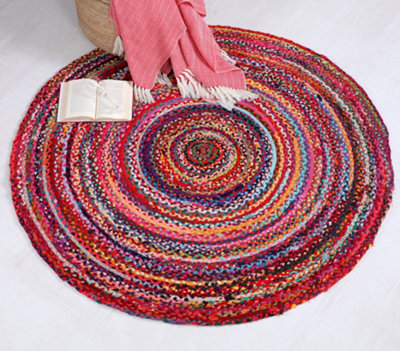 SUNDAR Round Multicolour Rug Ethical Source with Recycled Fabric 120 cm ...