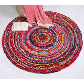 SUNDAR Round Multicolour Rug Ethical Source with Recycled Fabric 120 cm Diameter