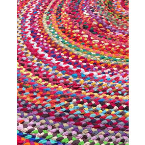SUNDAR Round Multicolour Rug Ethical Source with Recycled Fabric 150 cm Diameter