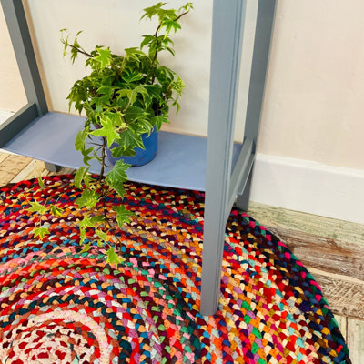 SUNDAR Round Multicolour Rug Ethical Source with Recycled Fabric 150 cm Diameter