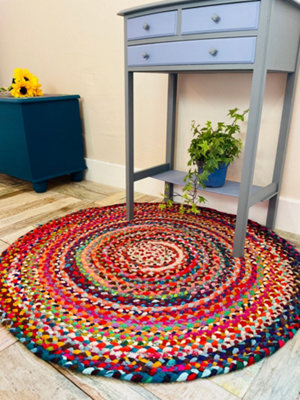 SUNDAR Round Multicolour Rug Ethical Source with Recycled Fabric 150 cm Diameter