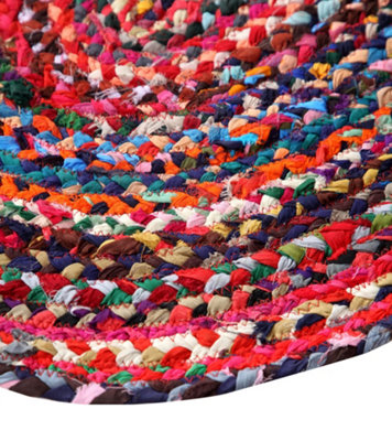 SUNDAR Round Multicolour Rug Ethical Source with Recycled Fabric 150 cm Diameter