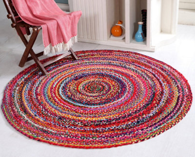 SUNDAR Round Multicolour Rug Ethical Source with Recycled Fabric 150 cm Diameter