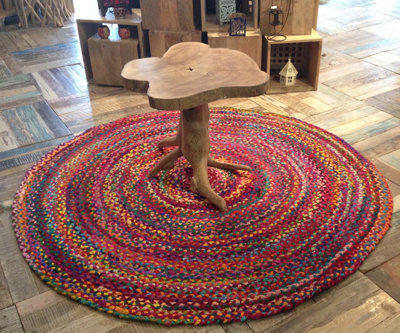 SUNDAR Round Multicolour Rug Ethical Source with Recycled Fabric 150 cm Diameter
