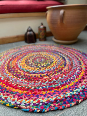 SUNDAR Round Multicolour Rug Ethical Source with Recycled Fabric 180 cm ...