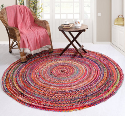 SUNDAR Round Multicolour Rug Ethical Source with Recycled Fabric 210 cm ...