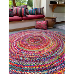 SUNDAR Round Multicolour Rug Ethical Source with Recycled Fabric 60 cm Diameter