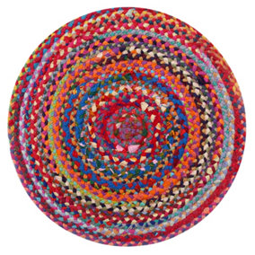 SUNDAR Round Multicolour Rug Ethical Source with Recycled Fabric 90 cm Diameter