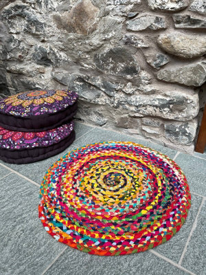 SUNDAR Oval Rug Braided with Recycled Fabric - L60 x W180 - Multicolour