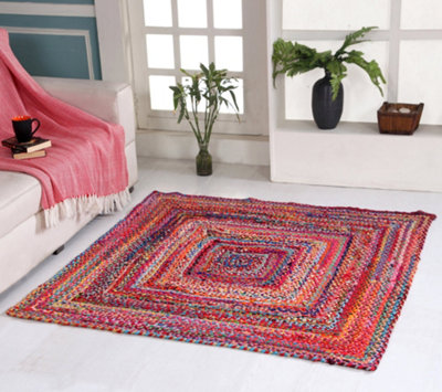 SUNDAR Oval Rug Braided with Recycled Fabric - L60 x W180 - Multicolour